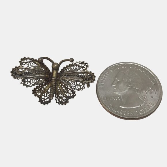 VTG Italian .900 Silver Filigree Butterfly Brooch Marked Italy Bug Insect Pin - Picture 5 of 7